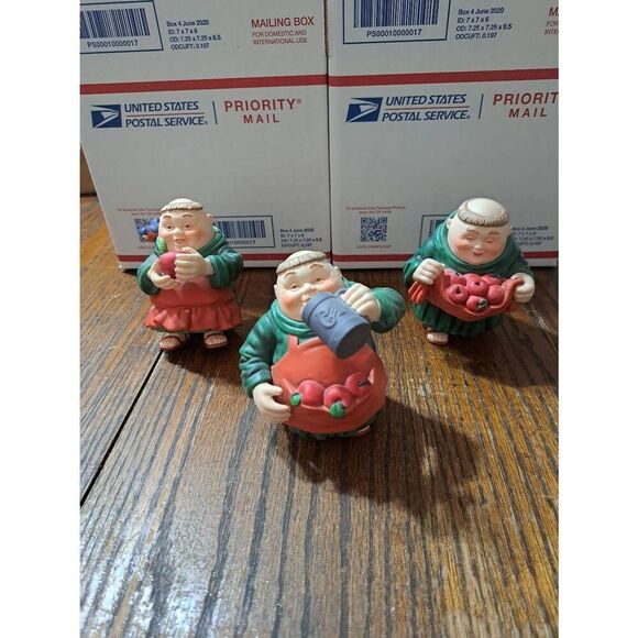Vintage 3 Dept 56 Merry Makers Monks FriarsRetired Christmas Ceramic Figurines